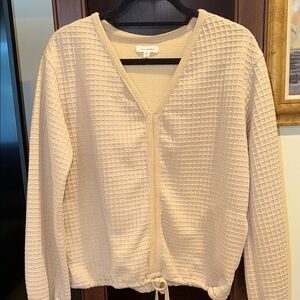 Max Studio Cream V-Neck Sweater with Textured Knit